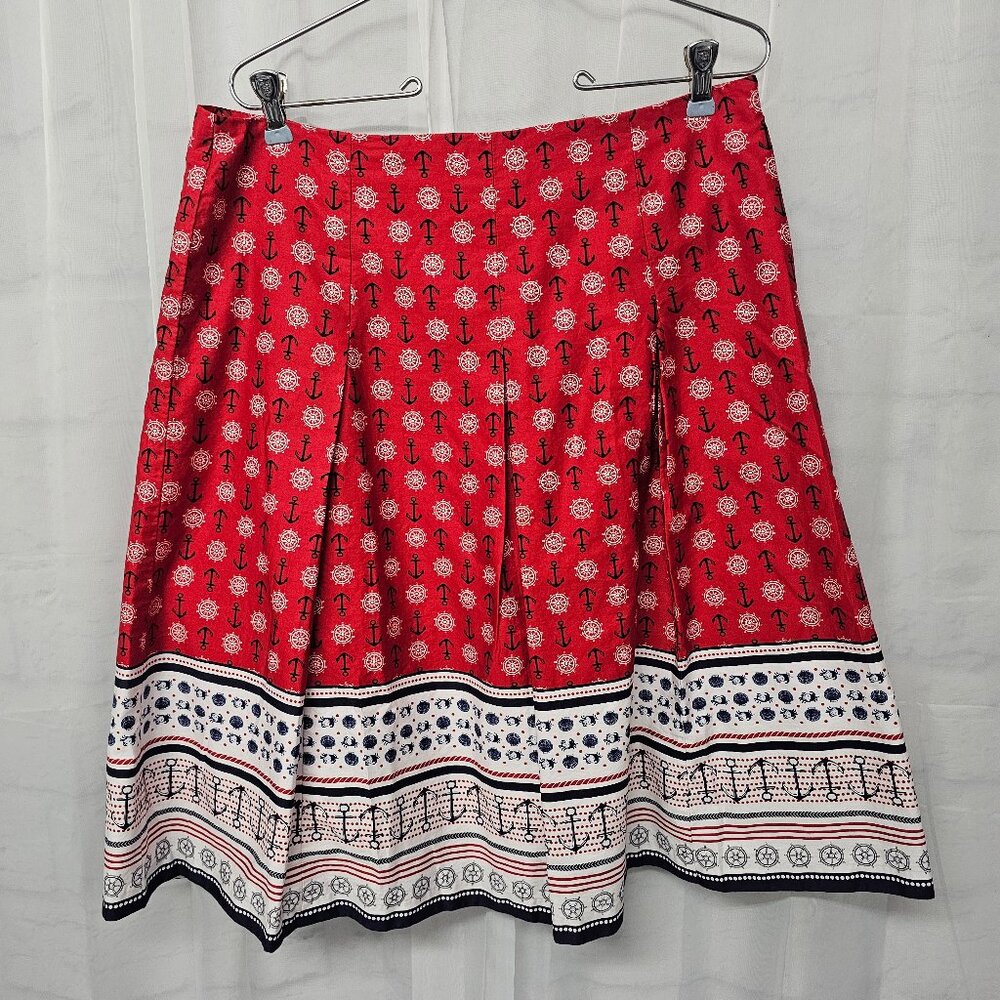 Charter Club Skirt Nautical Pleated Anchors Preppy Red Blue A-line 10